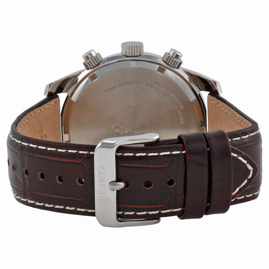 Seiko Brown Dial Solar Chronograph Brown Leather Mens Watch