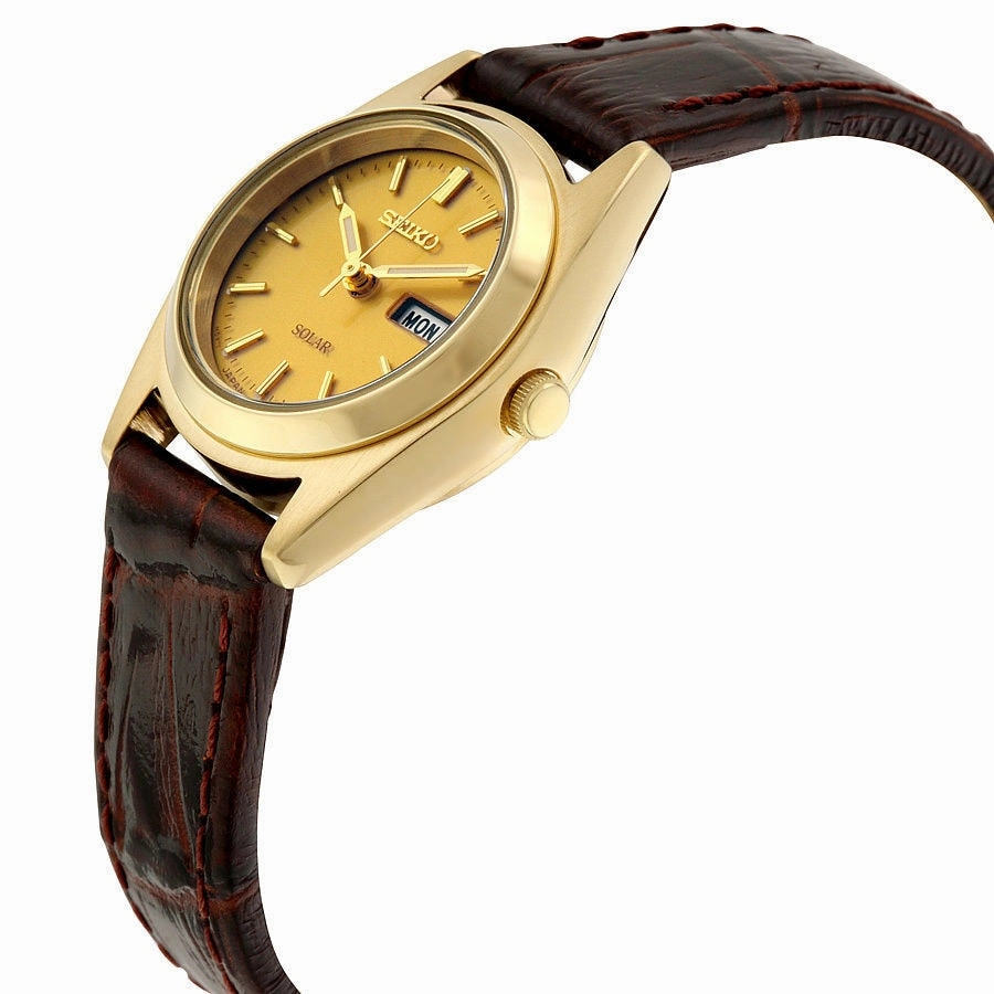 Seiko Core Champagne Dial Brown Leather Womens Watch