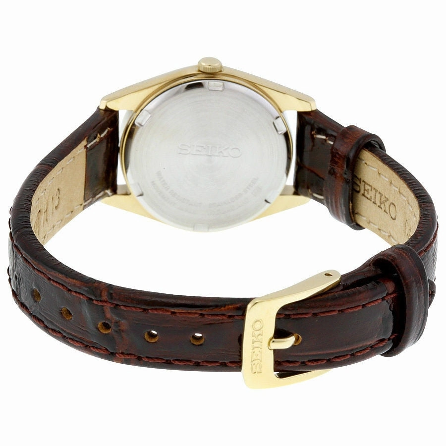 Seiko Core Champagne Dial Brown Leather Womens Watch