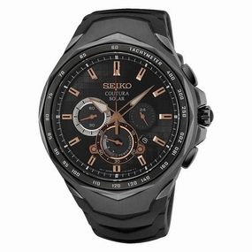 Seiko Men's Chronograph Watch - Coutura Black Case Silicone Strap | SSC811P9