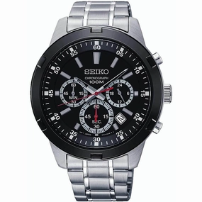 Seiko Men's Chronograph Watch - Neo Sports Quartz Black Dial Steel Bracelet| SKS611P1