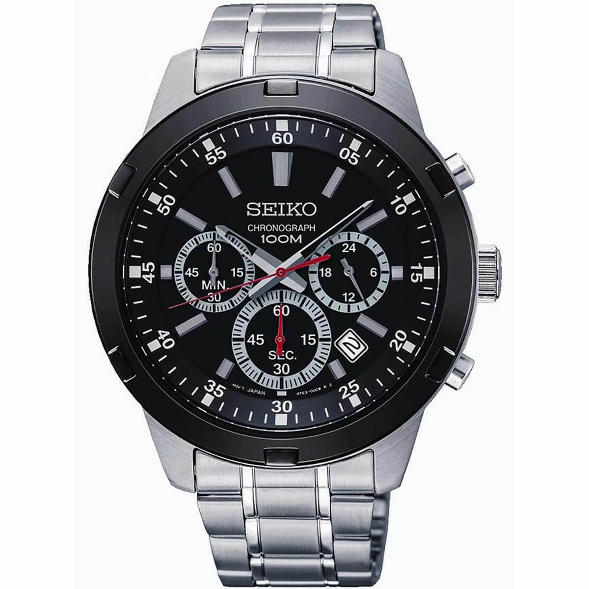 Seiko Men's Chronograph Watch - Neo Sports Quartz Black Dial Steel Bracelet| SKS611P1