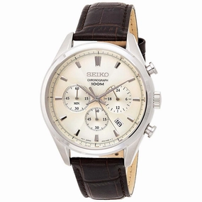 Seiko Men's Quartz Watch - Chronograph Champagne Dial Brown Leather Strap | SSB293P1