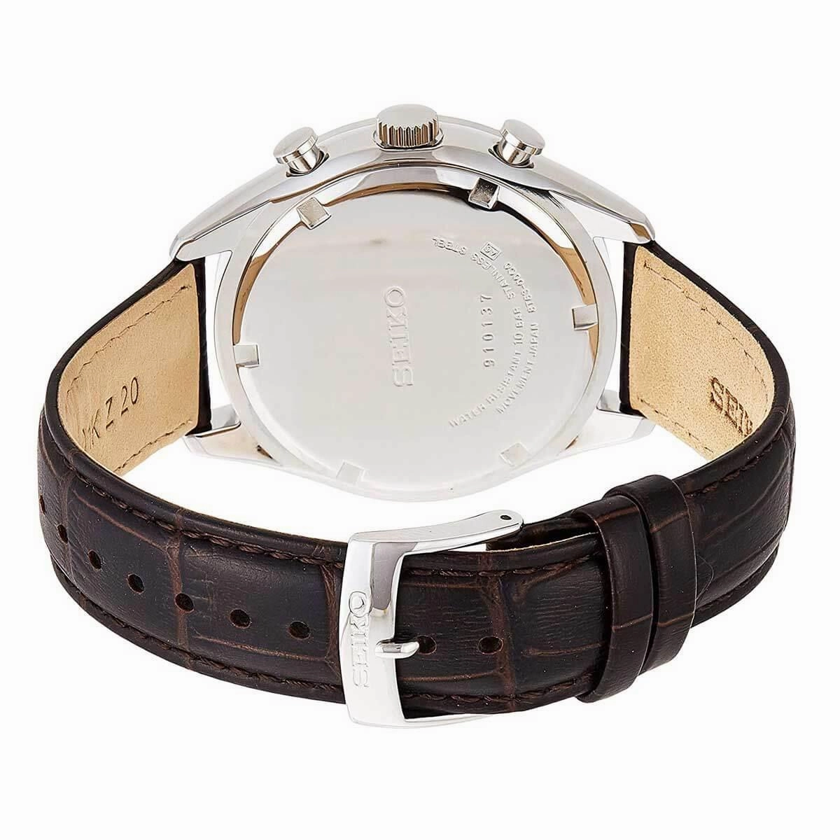 Seiko Men's Quartz Watch - Chronograph Champagne Dial Brown Leather Strap | SSB293P1