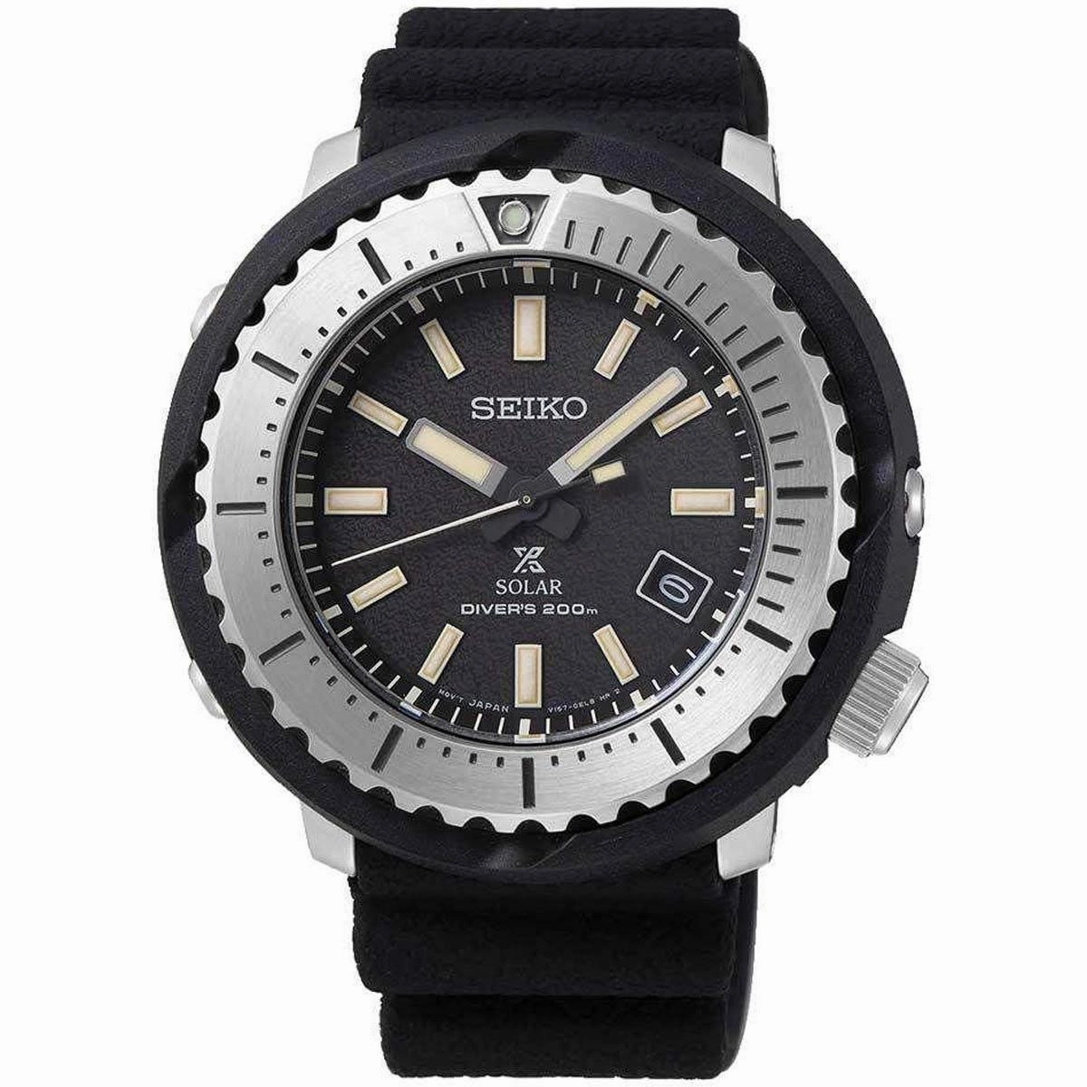 Seiko Men's Watch - Prospex Solar Powered Quartz Black Dial Rubber Strap | SNE541P1