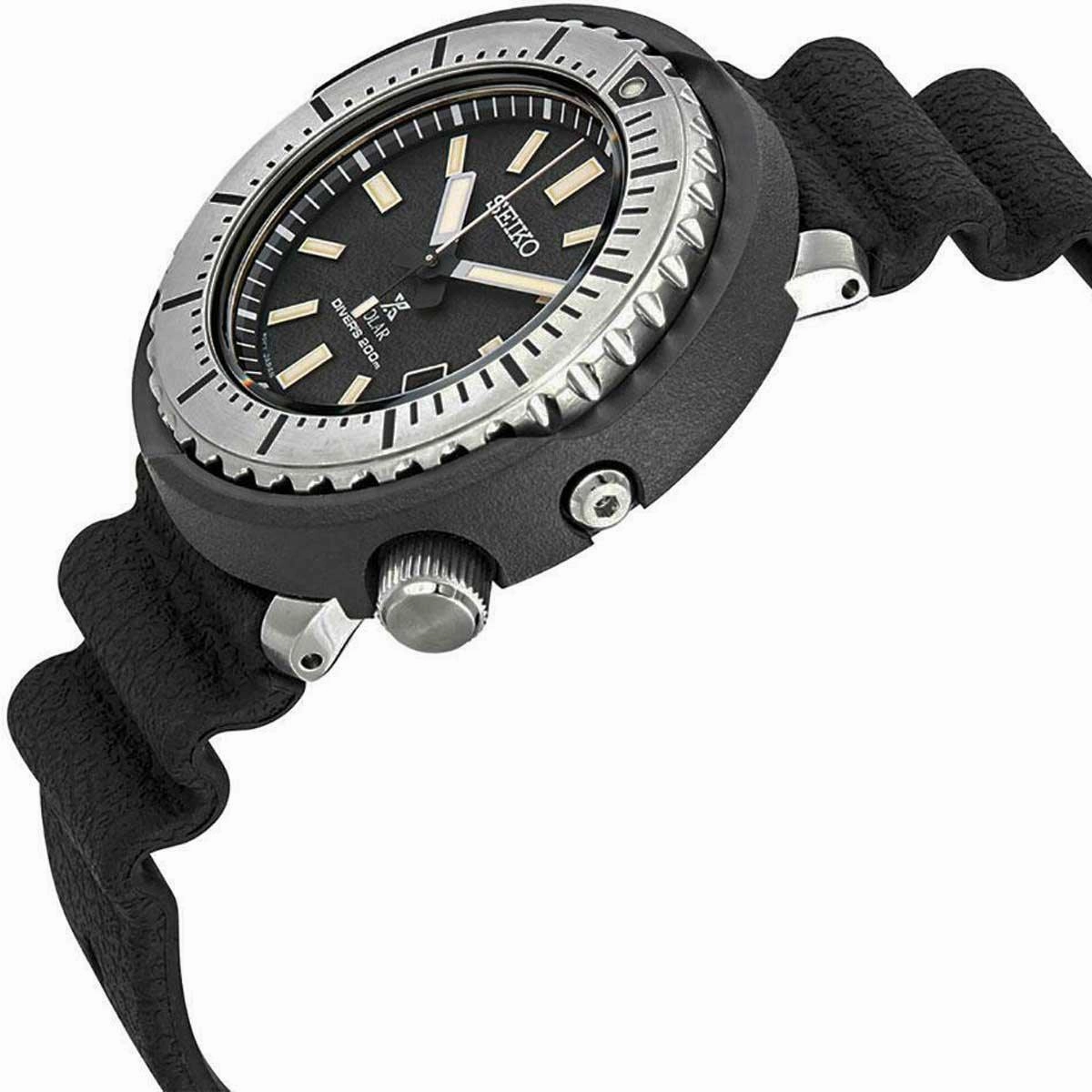 Seiko Men's Watch - Prospex Solar Powered Quartz Black Dial Rubber Strap | SNE541P1