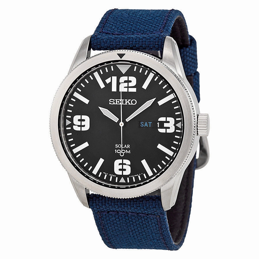 Seiko Solar Blue Dial Blue Nylon Mens Watch