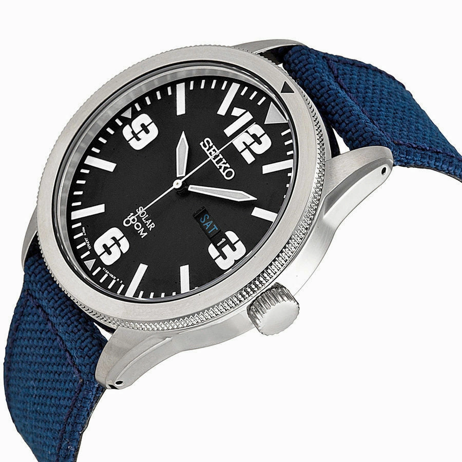 Seiko Solar Blue Dial Blue Nylon Mens Watch