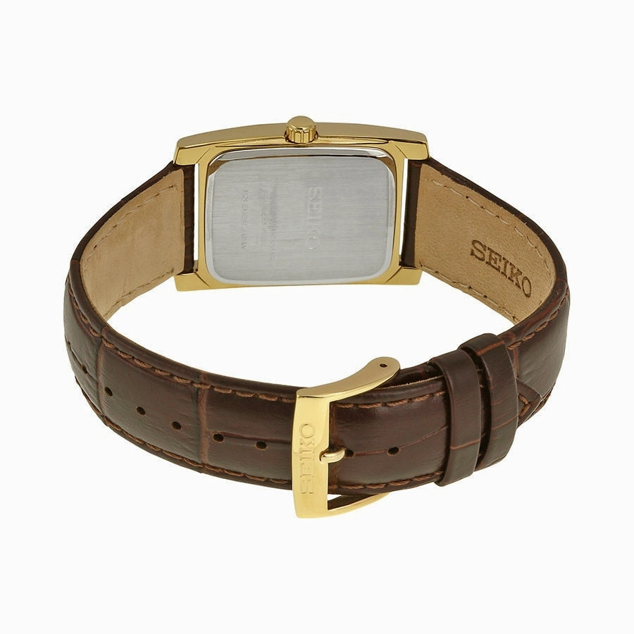 Seiko Solar Quartz Champagne Dial Brown Leather Mens Watch