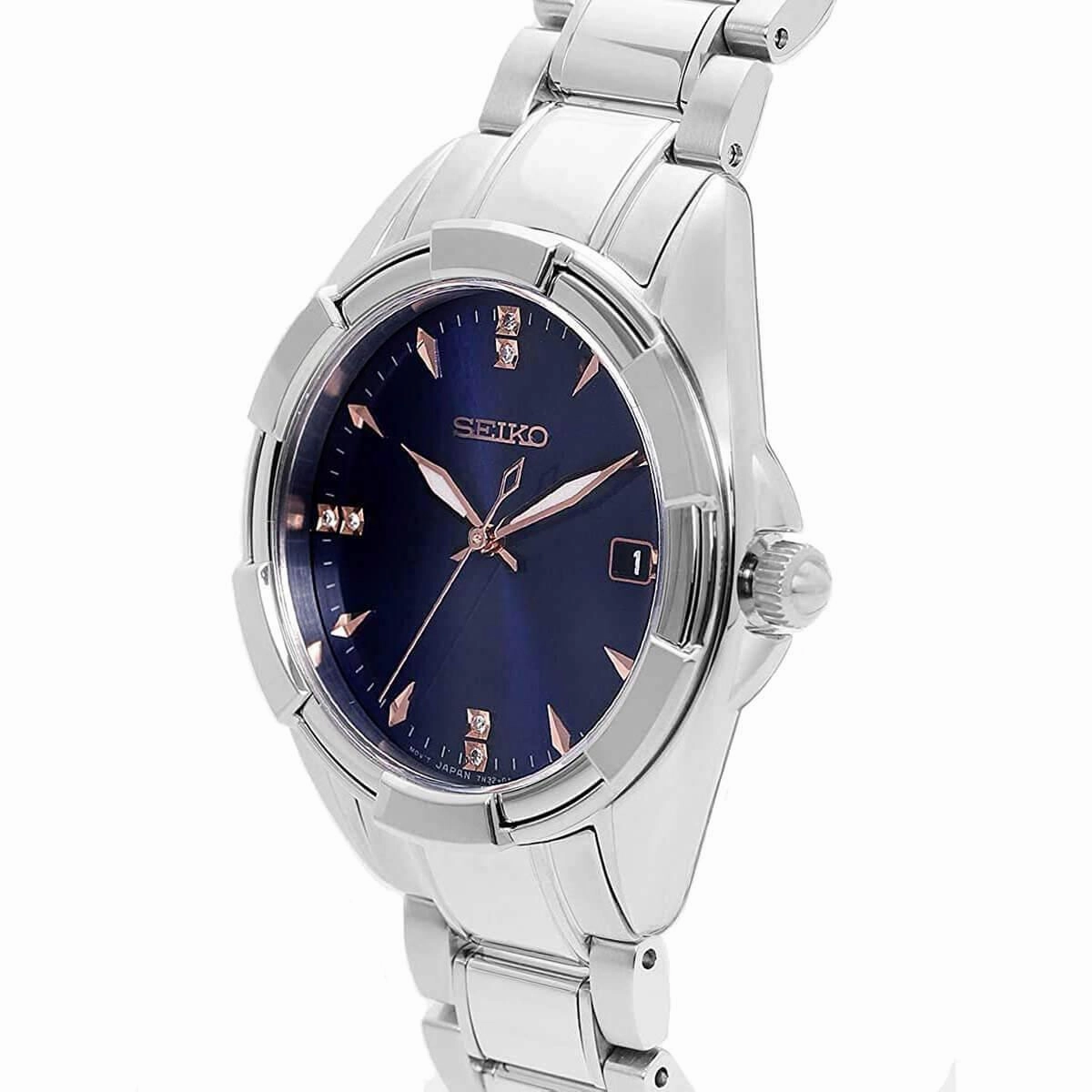Seiko Women's Diamond Watch - Mallisto Blue Dial Silver Tone Bracelet | SKK889P1