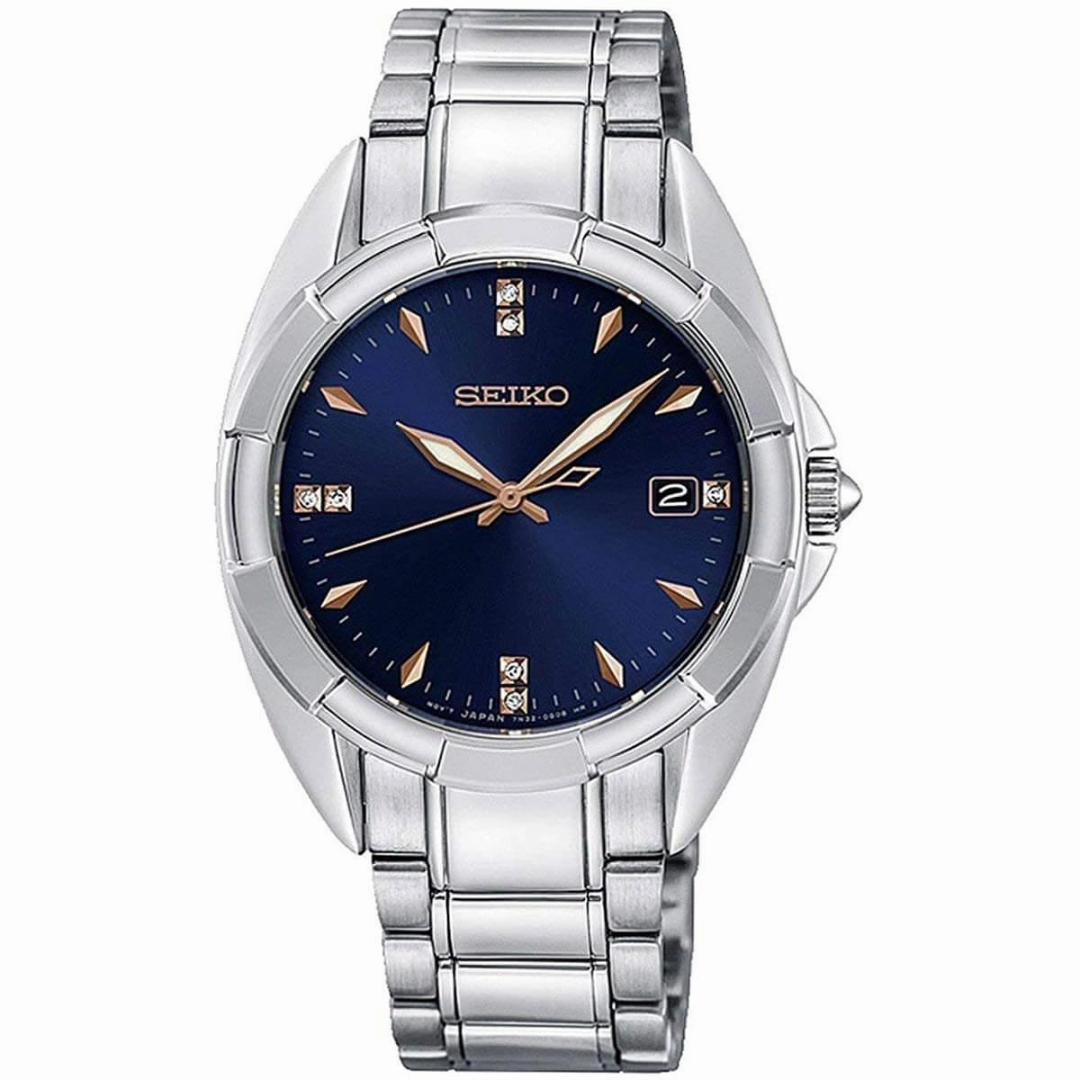 Seiko Women's Diamond Watch - Mallisto Blue Dial Silver Tone Bracelet | SKK889P1