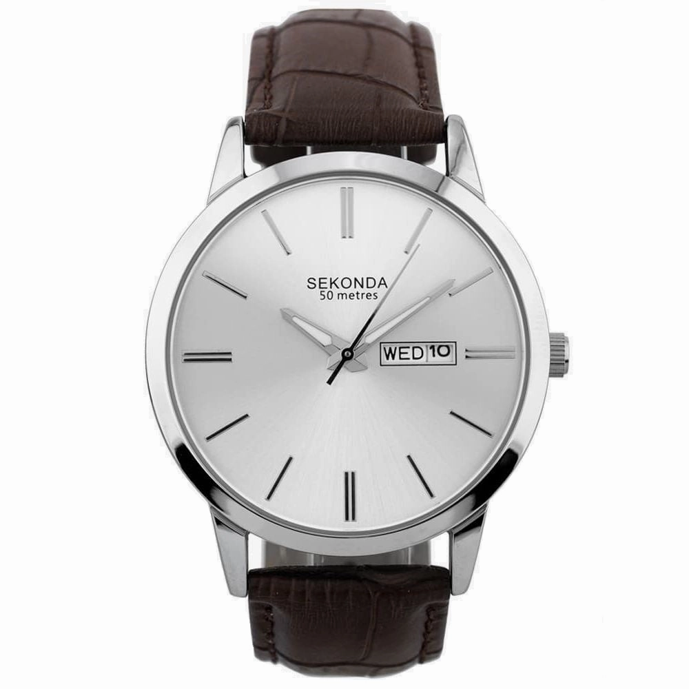 Sekonda  Men's Leather Strap Day Date Watch 1661