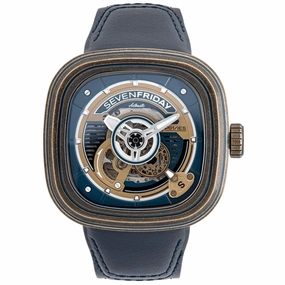 SevenFriday Men's Watch - P-Series Power Reserve Navy Blue Leather Strap | PS1-04