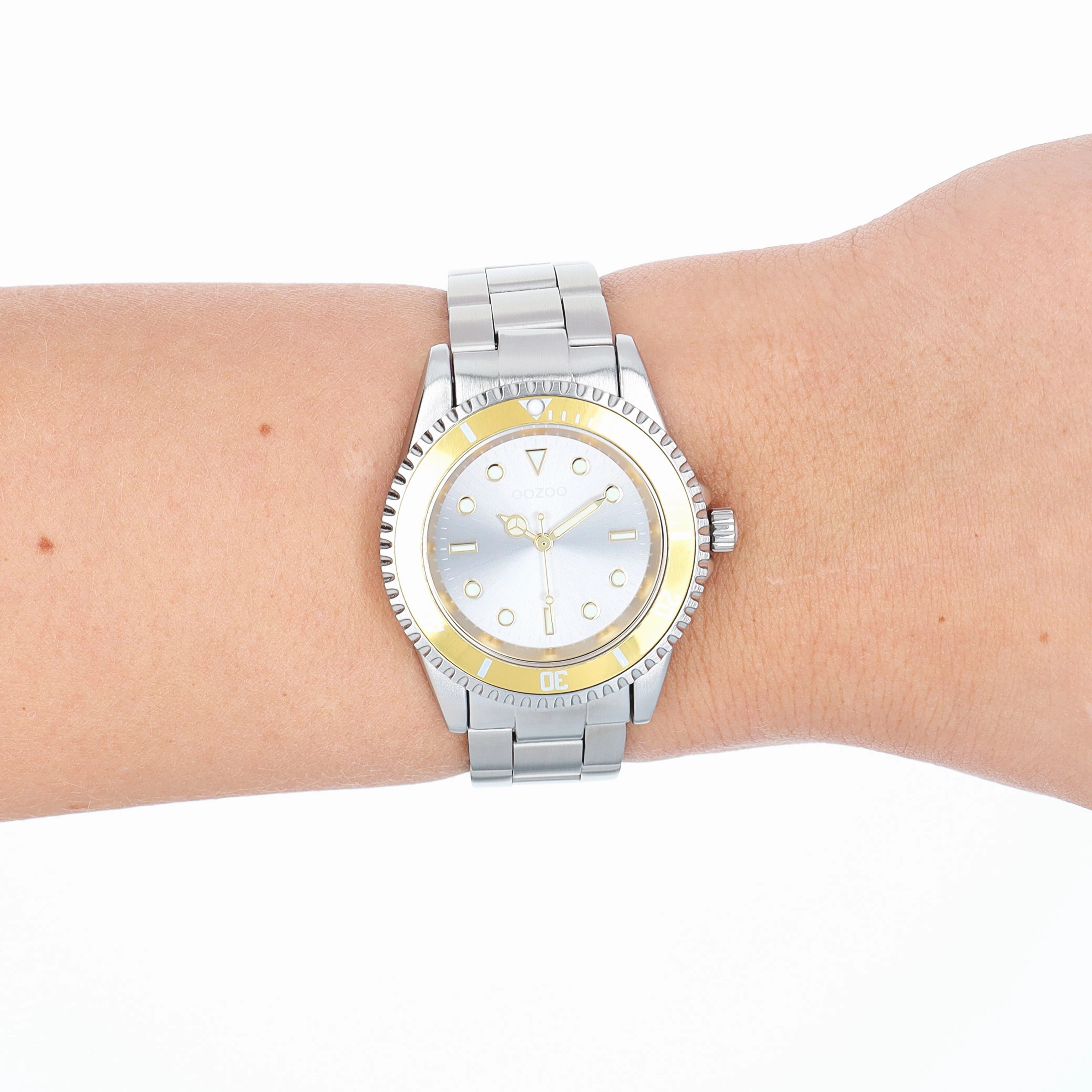 Silver coloured/gold OOZOO watch with silver coloured stainless steel bracelet - C11145