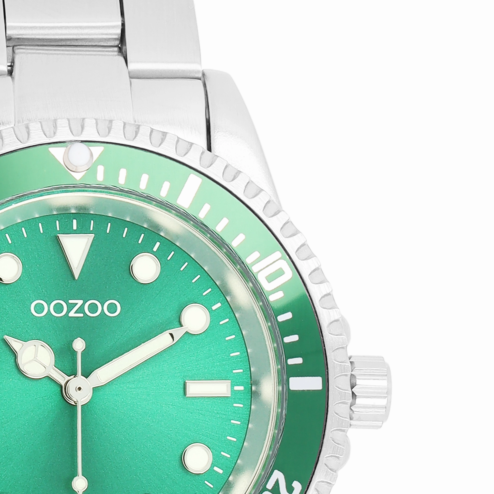 Silver coloured/green OOZOO watch with stainless steel bracelet - C11146