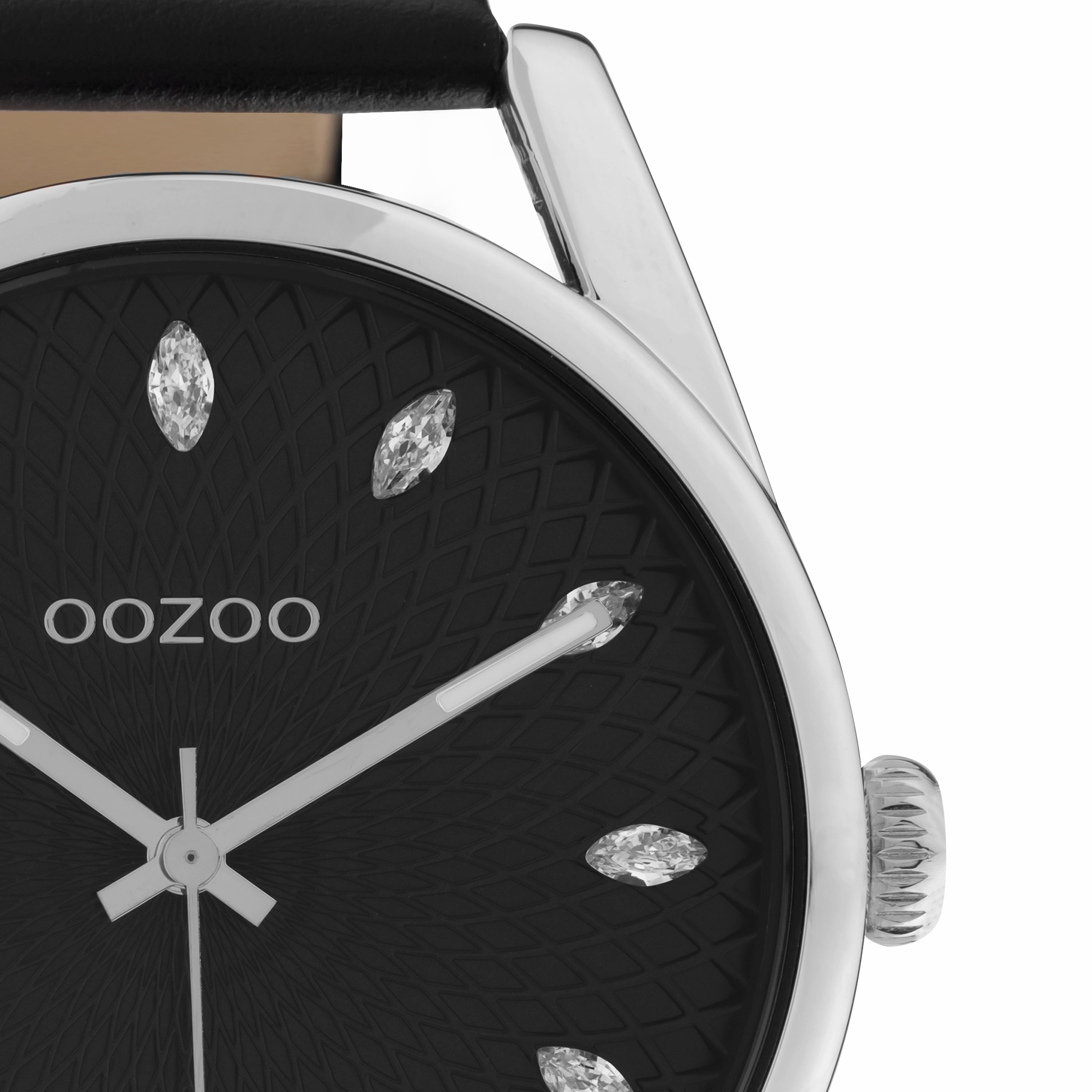 Silver coloured OOZOO watch with black leather strap - C10818