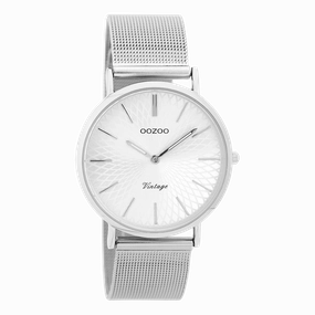 Silver coloured OOZOO watch with metal mesh bracelet - C9341