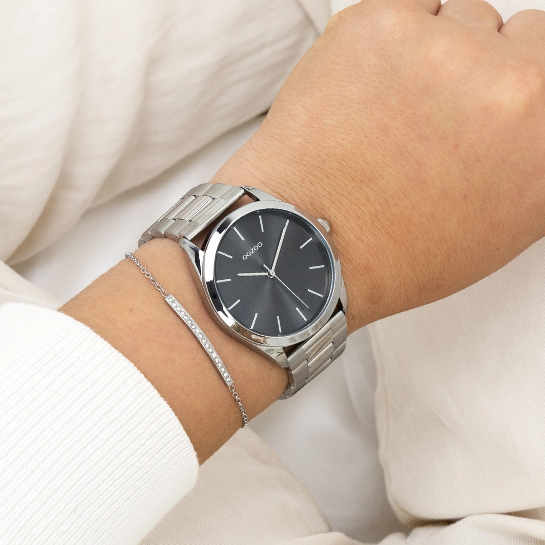 Silver coloured OOZOO watch with stainless steel bracelet - C11429