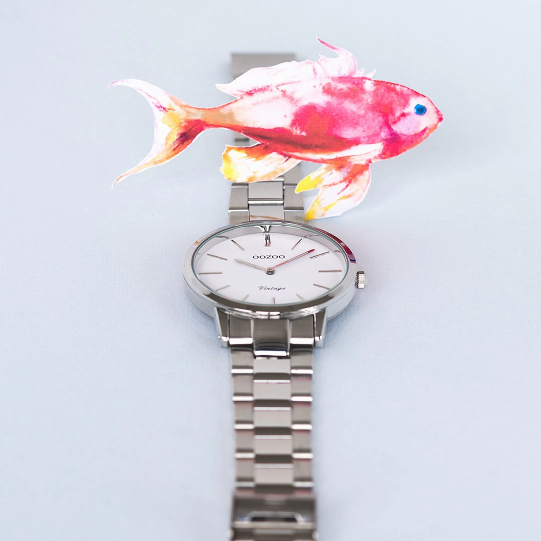 Silver coloured OOZOO watch with stainless steel bracelet - C20026