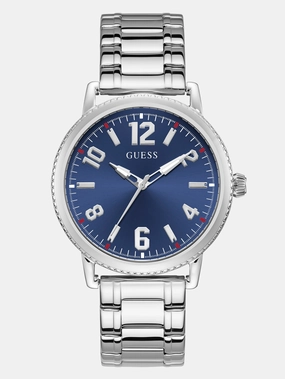 Silver-Tone and Blue Analog Watch