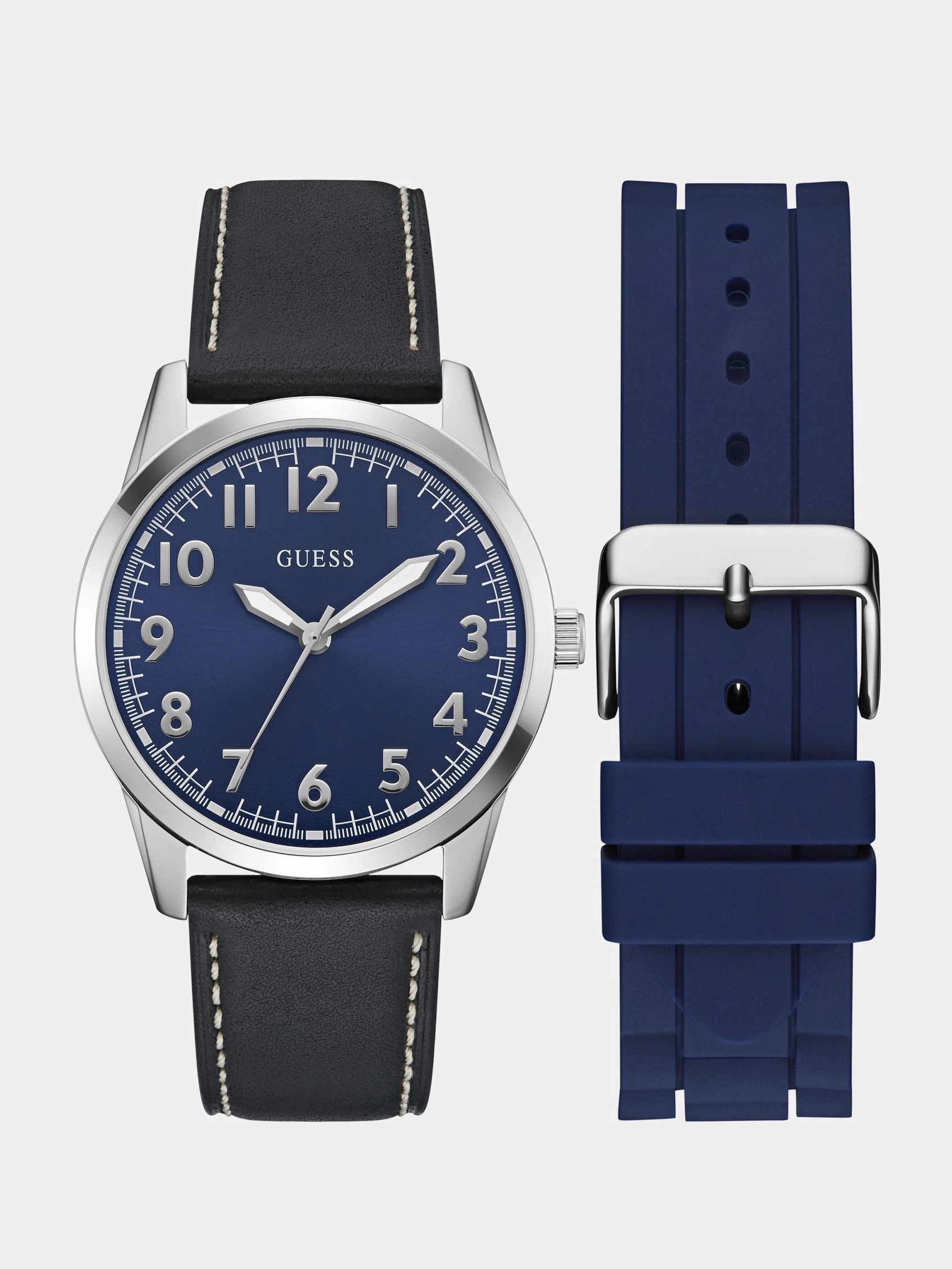 Silver-Tone and Blue Analog Watch Box Set