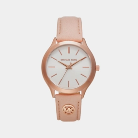 Slim Runway Women Quartz White Dial Analog Stainless Steel Watch MK7467