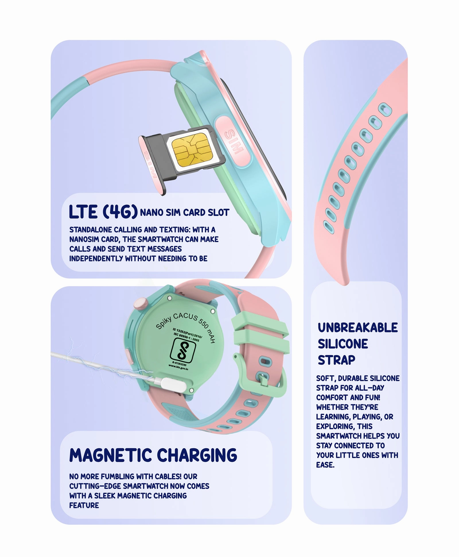 Spiky Cacus 4g Video & Voice Calling Smartwatch with GPS  - Blue