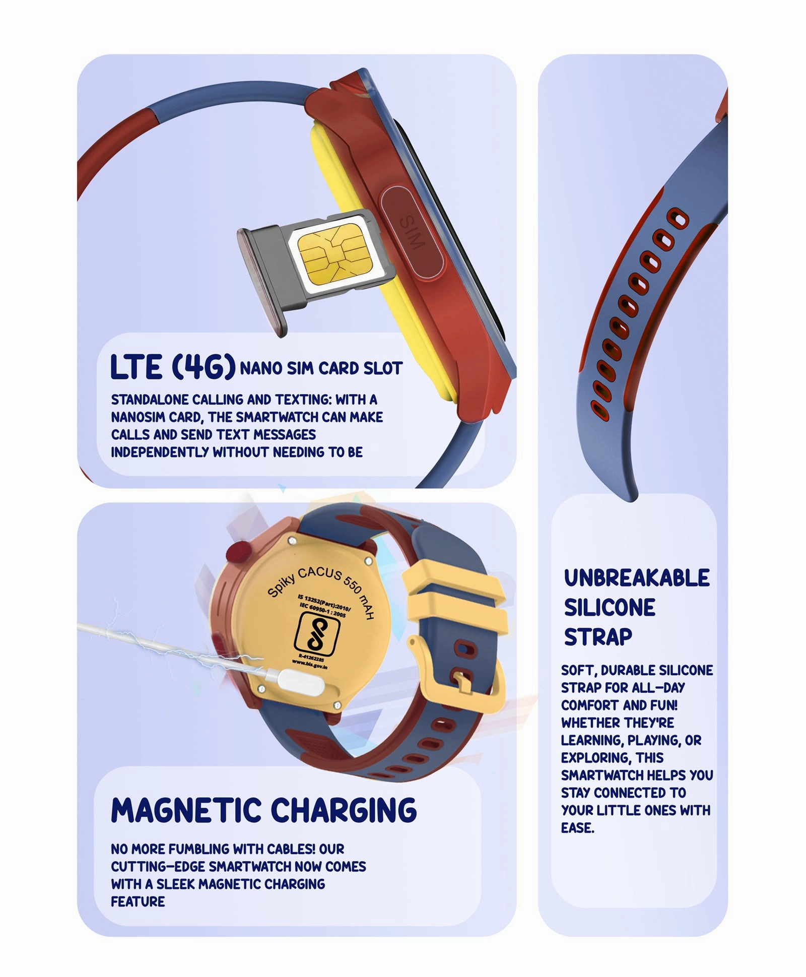 Spiky Cacus 4g Video & Voice Calling Smartwatch with GPS  - Blue
