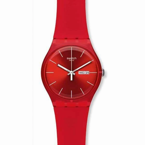 Swatch SUOR701 Unisex Red Rebel Silicon Rubber Strap Dark Red Dial Watch