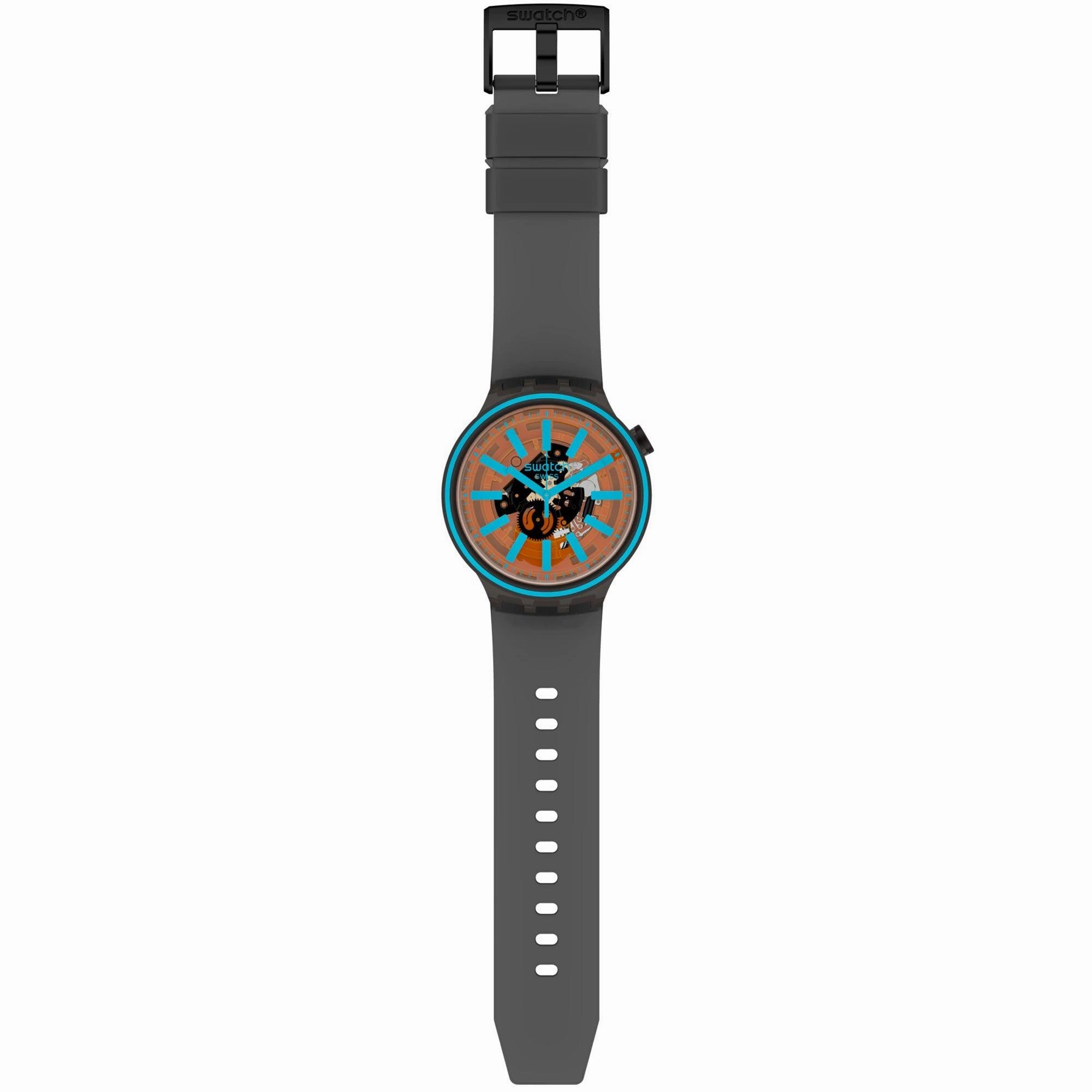 Swatch Unisex Watch - Big Bold Fire Taste Skeleton Dial Black Rubber Strap | SO27B112