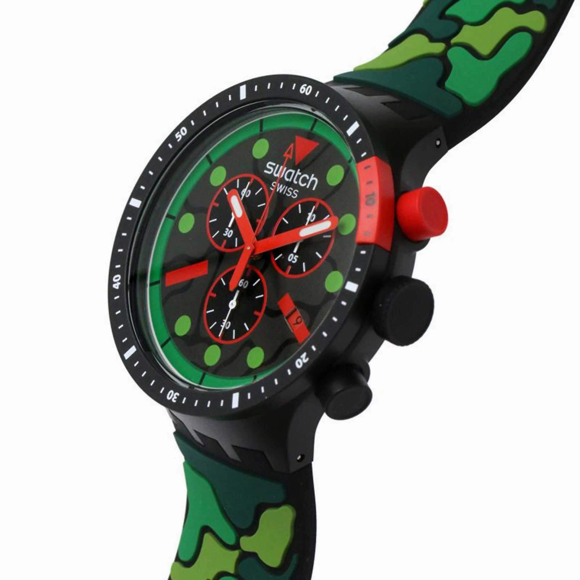 Swatch Unisex Watch - Monthly Drops Escapejungle Chronograph Green Dial | SB02B409