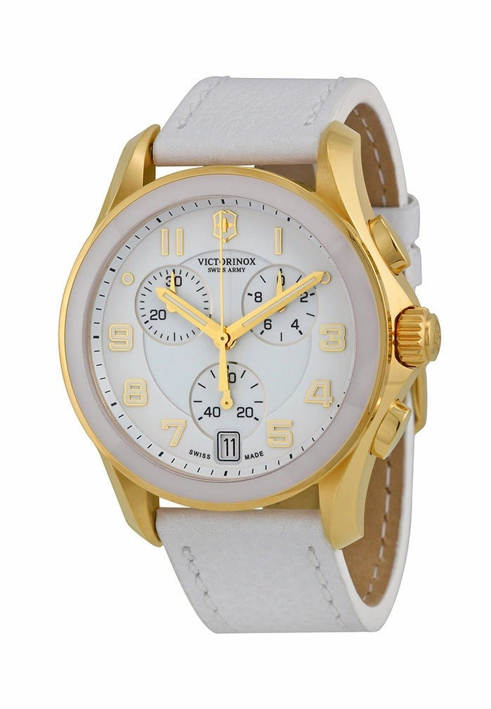 Swiss Army Chrono Classic Gold Tone Stainless Steel & Ceramic Womens Strap Watch White Dial 241511