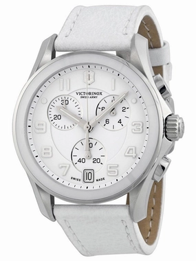 Swiss Army Chrono Classic Stainless Steel & Ceramic White Leather Strap Womens Watch White Dial Date 241500