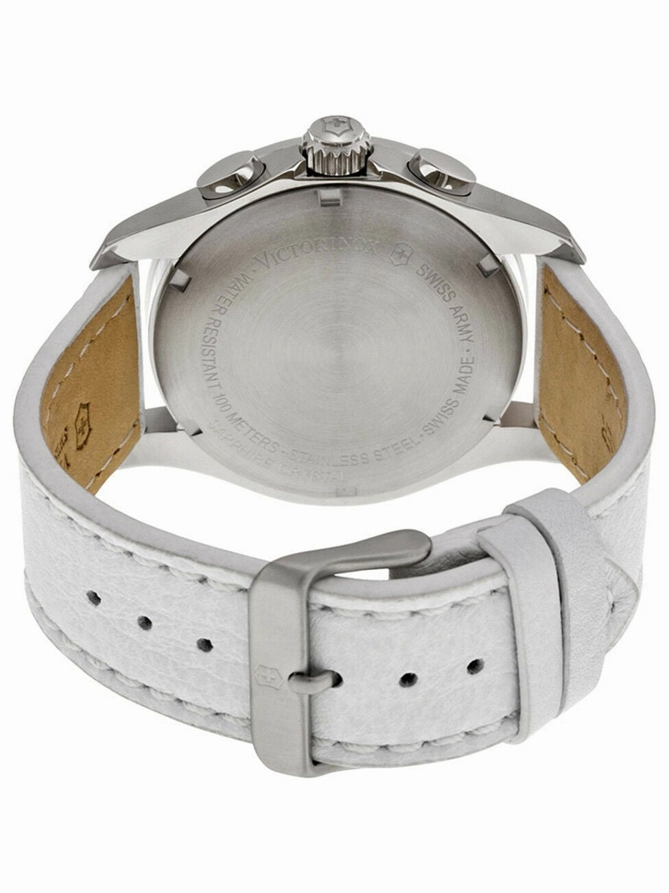 Swiss Army Chrono Classic Stainless Steel & Ceramic White Leather Strap Womens Watch White Dial Date 241500