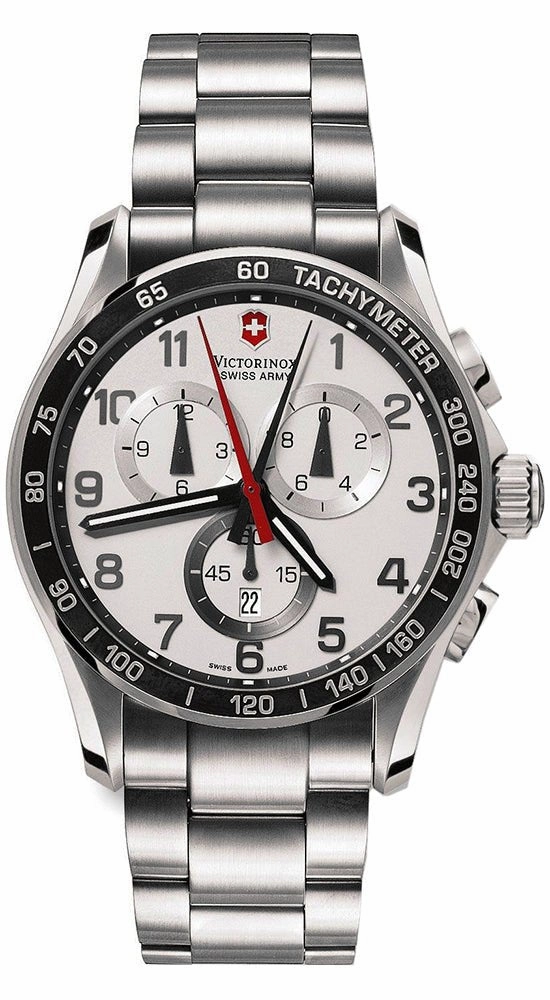 Swiss Army Victorinox Chrono Classic XLS Chronograph Tachymeter Scale Mens Steel Watch Date 241213