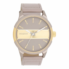 Taupe/gold OOZOO watch with taupe leather strap - C11317
