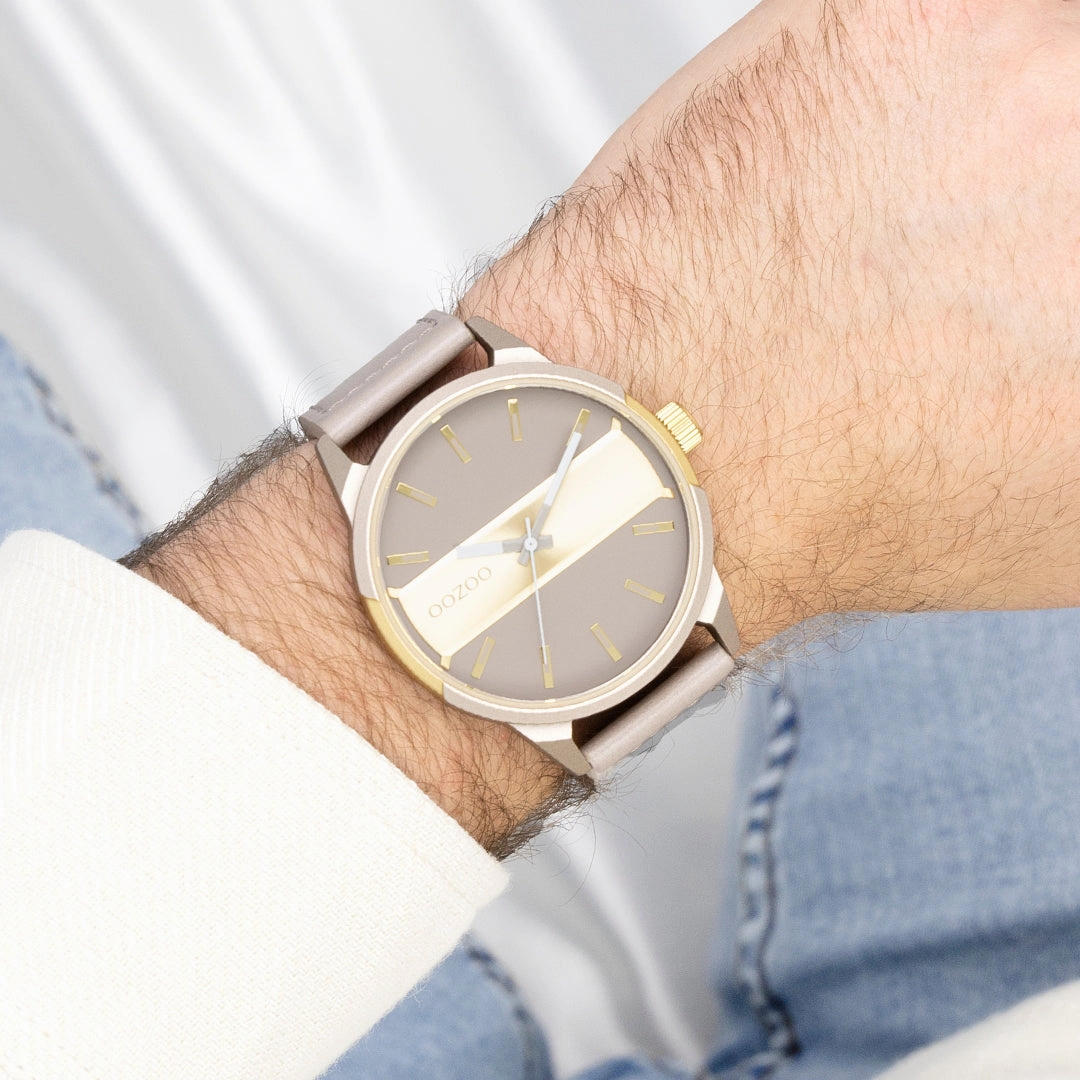 Taupe/gold OOZOO watch with taupe leather strap - C11317