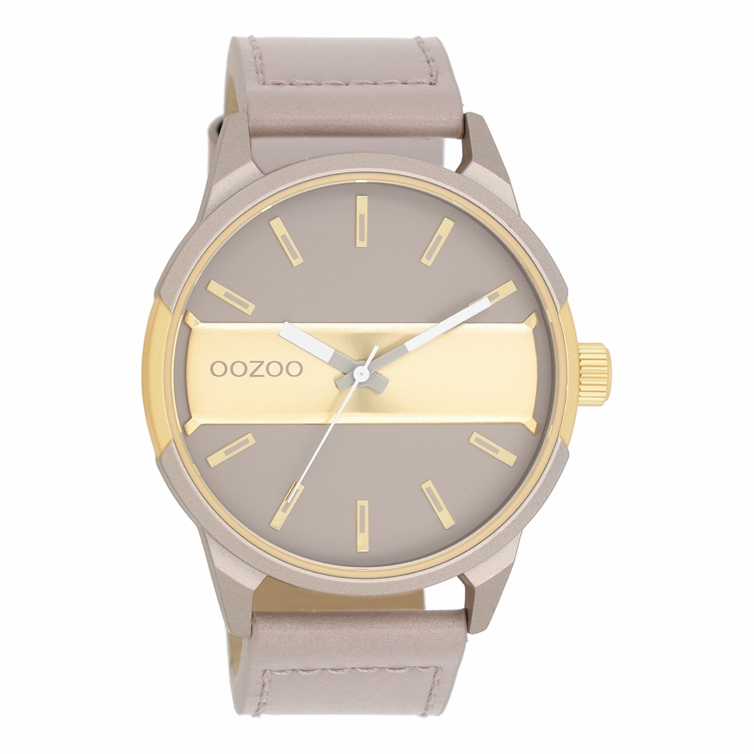 Taupe/gold OOZOO watch with taupe leather strap - C11317
