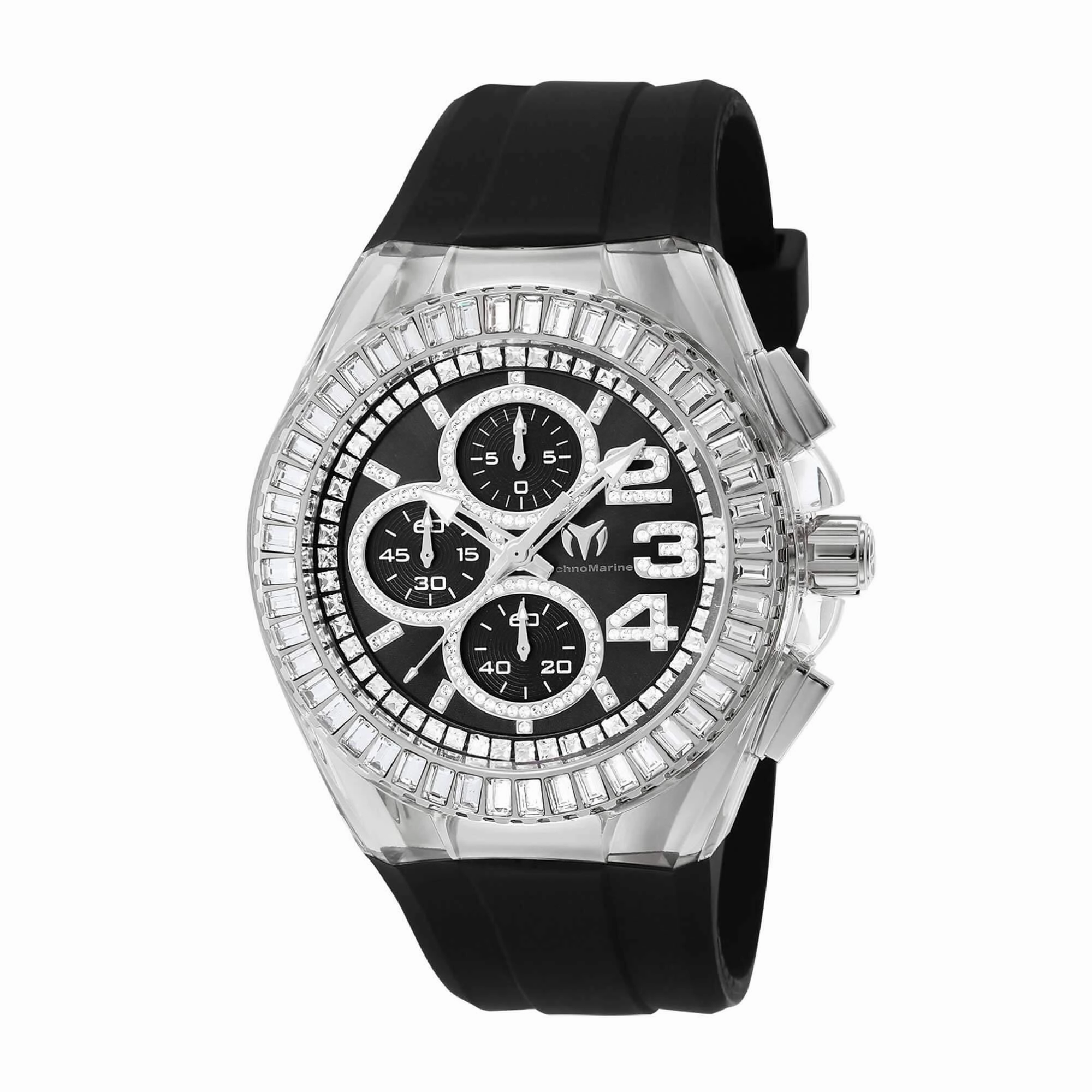 Technomarine Men's Watch - Cruise Glitz Quartz Black Dial Rubber Strap | TM-121006