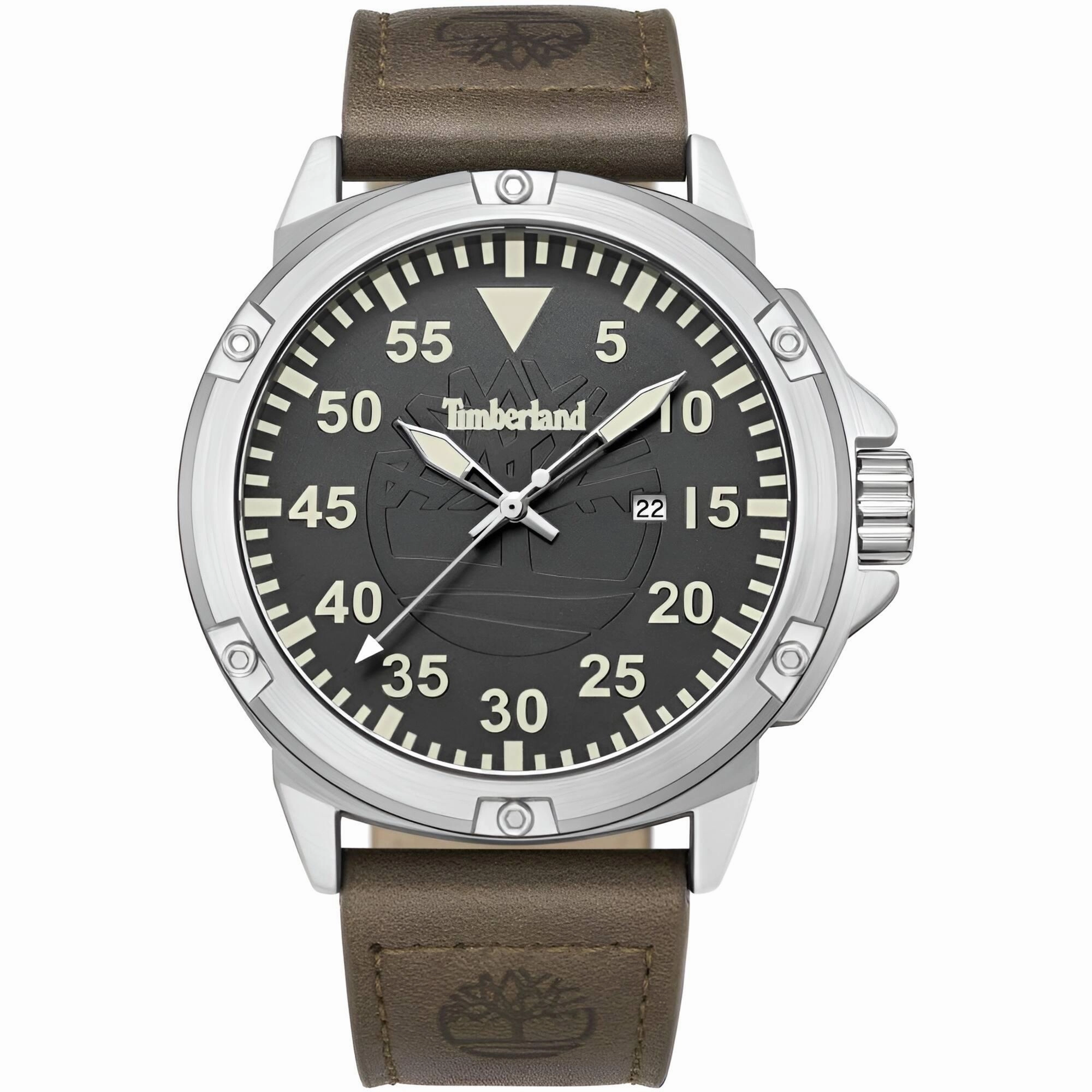 Timberland Men's Watch - Quartz Grey Dial Brown Genuine Leather Strap | TDWGB9002801