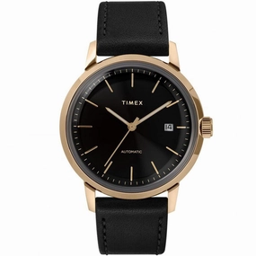 Timex Men's Automatic Watch - Marlin Black Dial Leather Strap | TW2T22800ZV