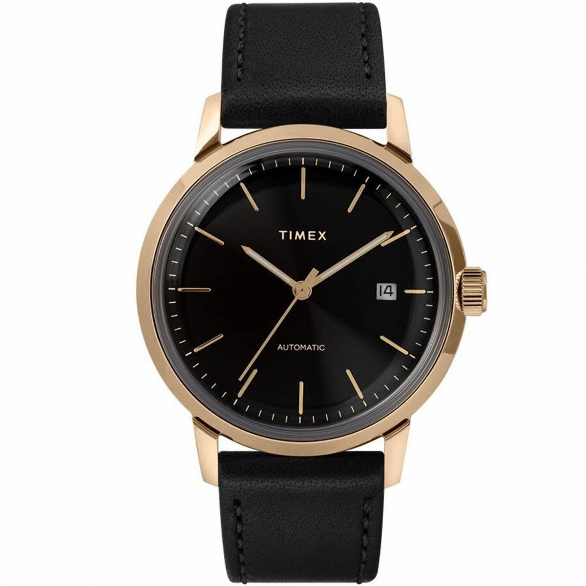 Timex Men's Automatic Watch - Marlin Black Dial Leather Strap | TW2T22800ZV