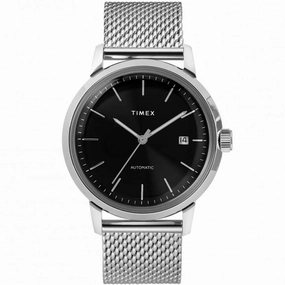 Timex Men's Automatic Watch - Marlin Black Dial Silver Mesh Bracelet | TW2T22900ZV