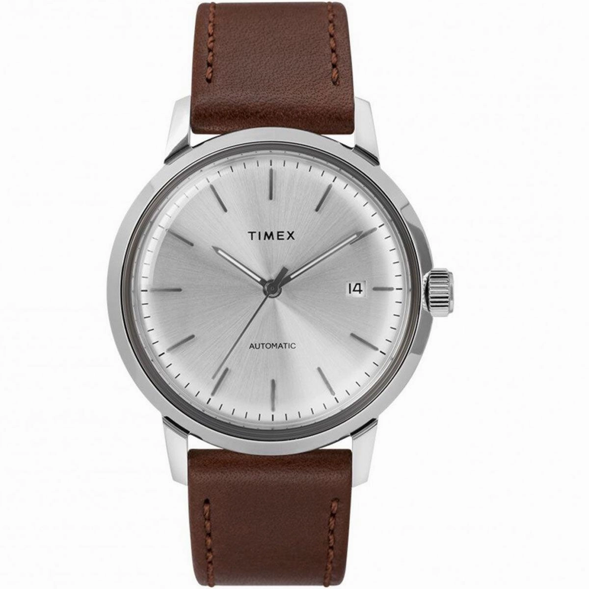 Timex Men's Automatic Watch - Marlin Silver Dial Leather Strap | TW2T22700ZV