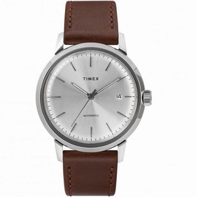 Timex Men's Automatic Watch - Marlin Silver Dial Leather Strap | TW2T22700ZV