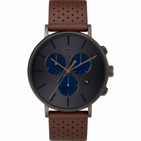 Timex Men's Chrono Watch - Fairfield Supernova Grey Dial Leather Strap | TW2R80000