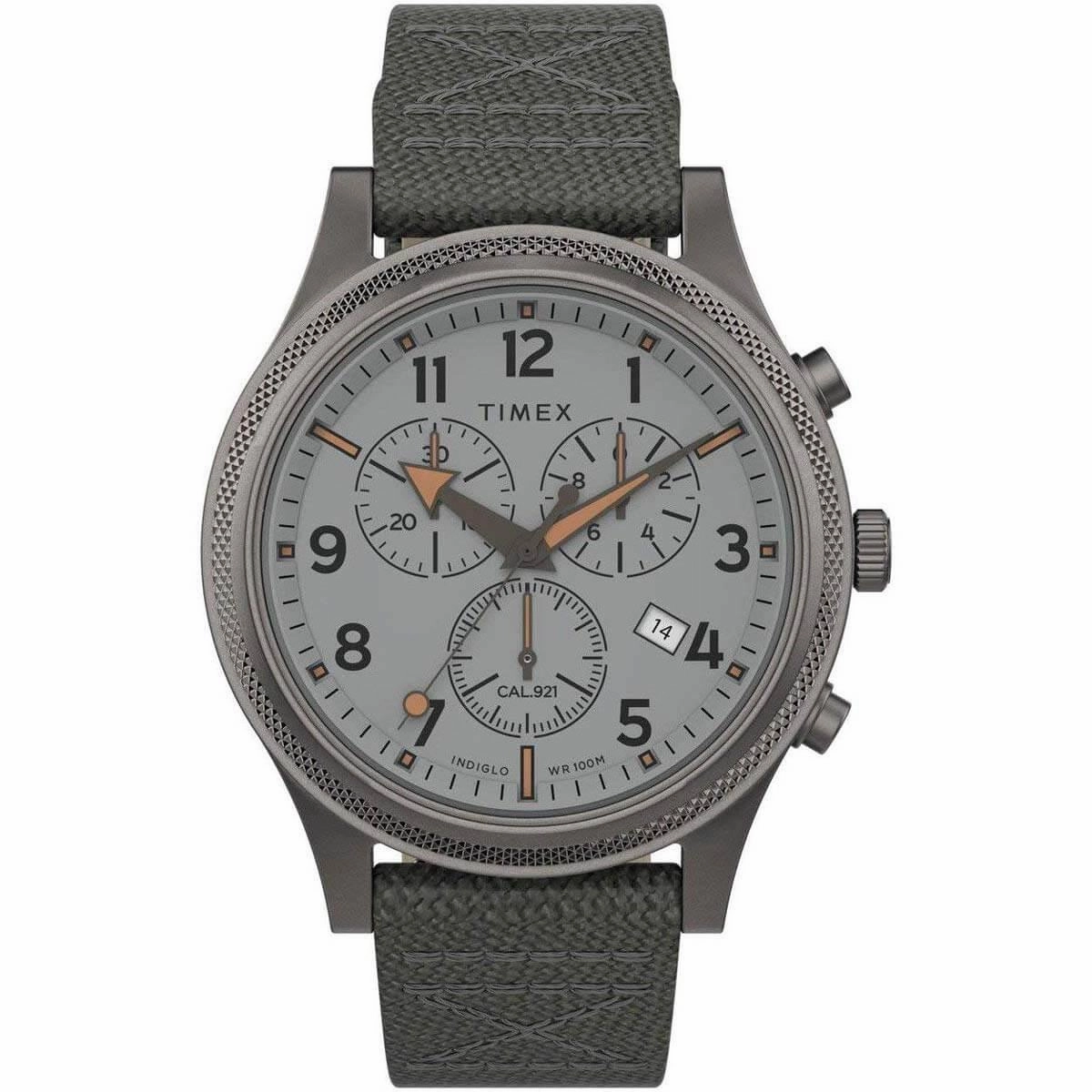 Timex Men's Chronograph Watch - Allied Silver Dial Grey Fabric Strap | TW2T75700VQ