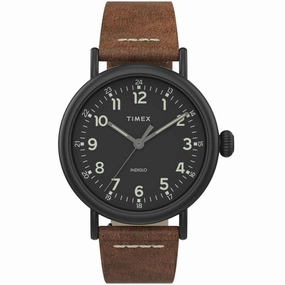 Timex Men's Quartz Watch - Standard Grey Dial Green Leather Strap | TW2T20100VQ