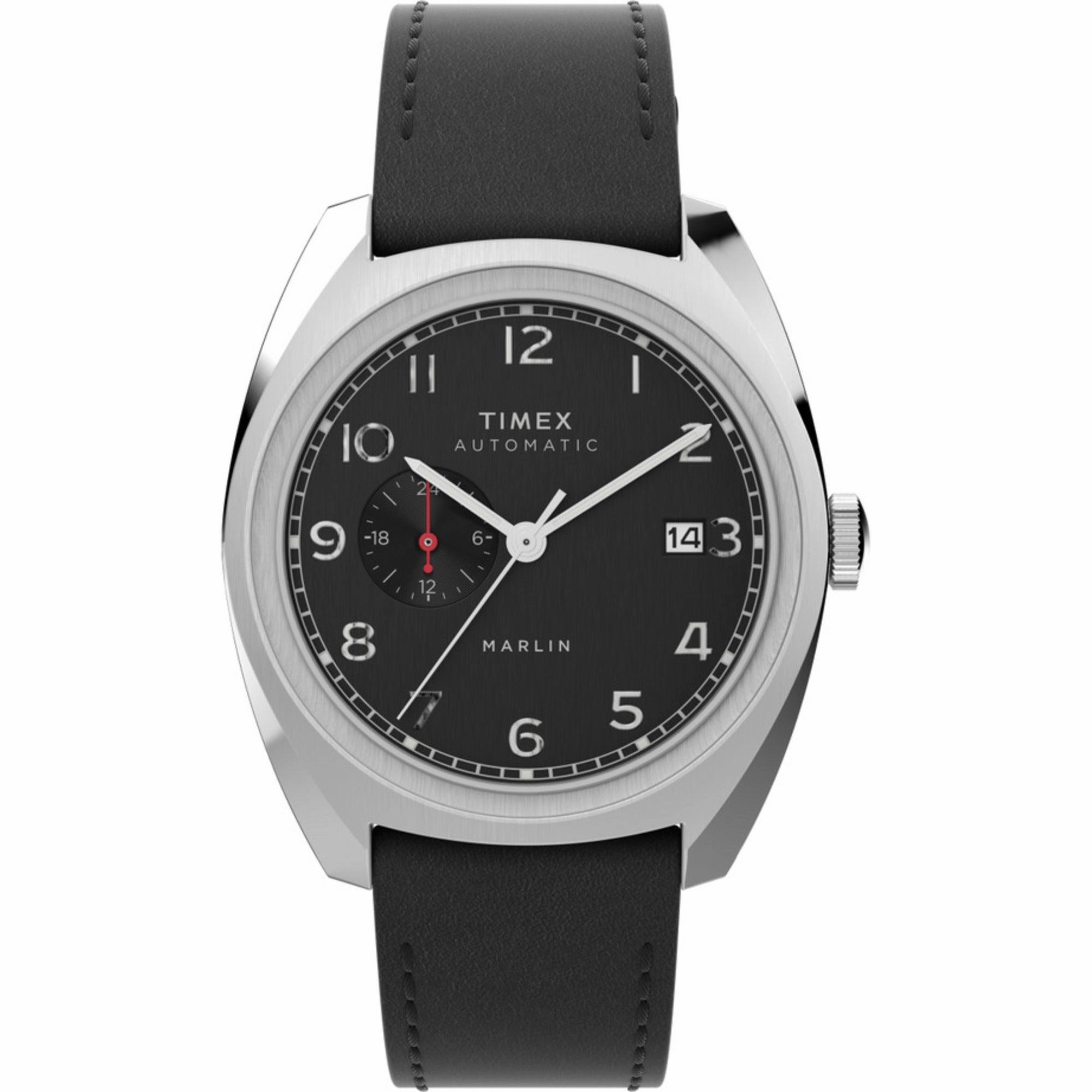 Timex Men's Watch - Marlin Automatic Date Display Black Leather Strap | TW2V62100