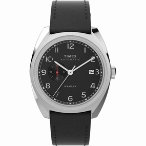 Timex Men's Watch - Marlin Automatic Date Display Black Leather Strap | TW2V62100